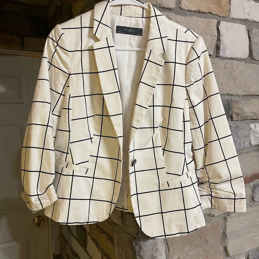 White Checkered Women's Blazer